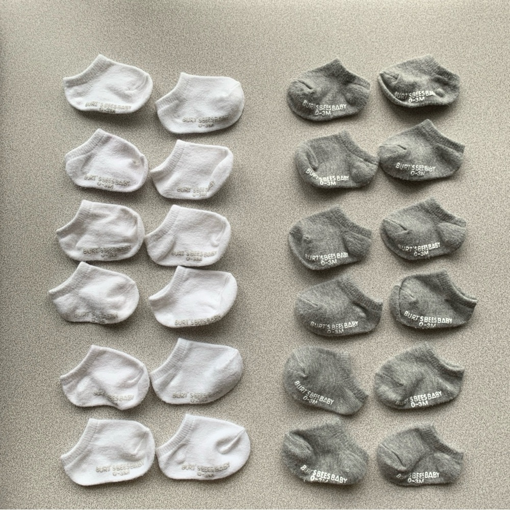 Burt's Bees Baby White and Gray Socks 12 Pairs 0-3 Mos - Picture 11 of 12